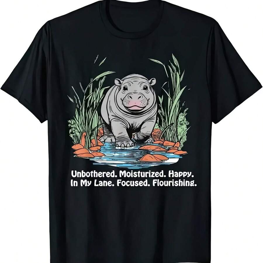 Unbothered Moisturized Happy Moo Deng Hippo T Shirt - 款式 - 查看 1