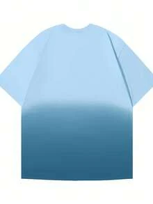 [ Gradient Two Color Short Sleeve T-Shirt ] Recommended New Casual And Versatile 100% Cotton T-Shirt For Summer 2026 Women's Fashion T-Shirt Short Sleeve Office Casual 250g Cotton Printed Loose White Top Y2k Women's Top Summer Top - Gradient Blue - View 2