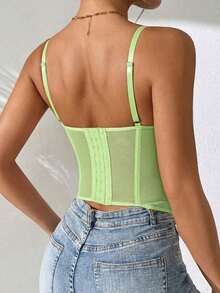 1 Piece Women's Lace Trim Fitted Crop Top, Sexy Tight Corset Top, Suitable For Party, Travel, Gathering, Christmas, Valentine's Day, Casual Summer, Black - 淺綠色 - 查看 2