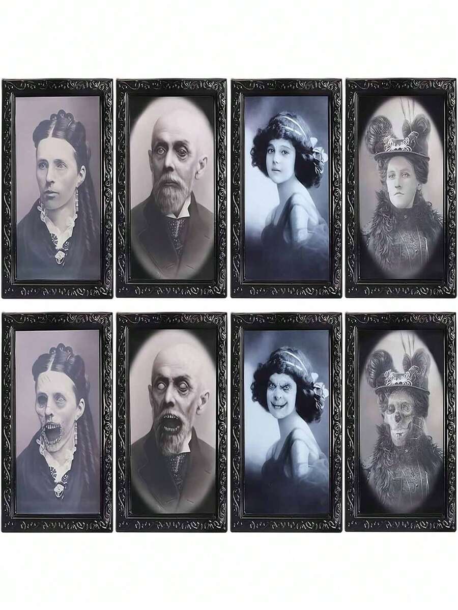 3D Stereoscopic Morphing Face Portrait Photo Frame - Suitable For Horror Parties, Haunted House Decor And Gothic Style Decoration. Perfect For Halloween, Easter, Day Of The Dead And Thanksgiving Celebrations; Includes Eerie Gothic Posters And Ghostly Haunted House Decorative Elements; Essential For Decorating Walls, Doors And Party Spaces.