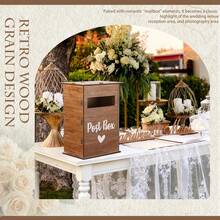 1 Set Wooden Wedding Card Holder Box, Mailbox Style Slot With Lid, Rustic Vintage Gift Card Box For Wedding Anniversary - Multicolor - View 4