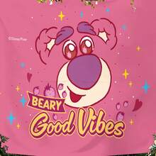 Disney Pixar Toy Story Tapestry With Lotso The Bear Face Illustration, "Beary Good Vibes" Quote, Strawberry & Star Accents Print No-Hole Backdrop, Perfect For Parties, Camping, Home Decor, Scene Setup And Gathering Displays - 0 - View 3