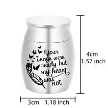 小型骨灰罈 - 2色 1.57英吋高鋁合金迷你骨灰罈，人/寵物骨灰罈 骨灰持有器 小型紀念骨灰罈 給家人與愛人-你的翅膀已準備好，但我的心還沒有 - 彩色 - 查看 2