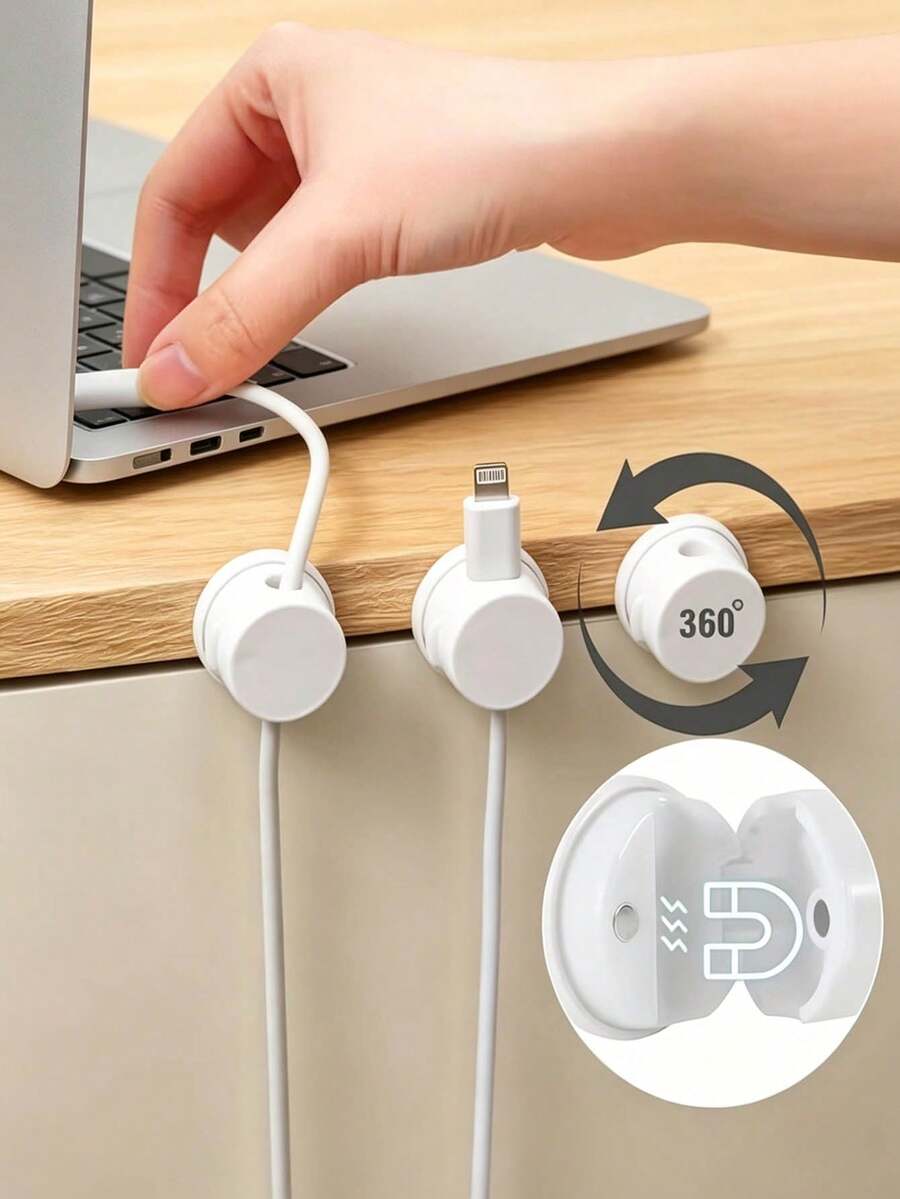 360° Rotatable Magnetic Cable Organizer, Anti-Slip Wire Fixing Clip, Desktop Phone Charging Cable Holder, Practical Home Cable Management Tool - Multicolor - View 1