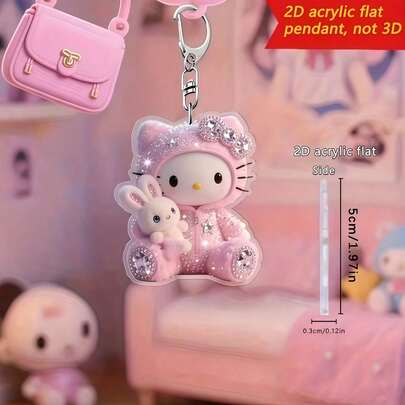 2D Flat Design, 1pc, Cat Hugging Rabbit - Suitable For Hanging On Bags And Car Keys - Ideal For Valentine's Day, Birthday Party, Graduation, Mother's Day, Halloween, Christmas Gifts, Bag Charm, Bag Accessories, Pink Keychain, 2D Flat Design