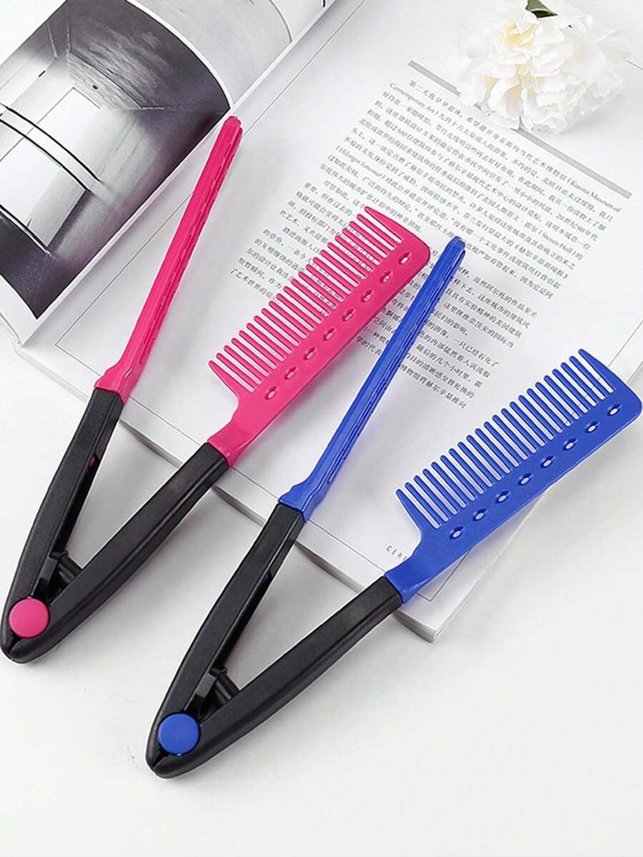 1pc V-Shaped Clip Hair Comb, Home Hair Styling Comb, Straightening Comb, Hair Styling Tool For Grooming And Trimming, Plastic Detangling Styling Comb, Smooth Hair Bangs Portable Travel Folding Multi-Function Hair Comb Pocket Comb