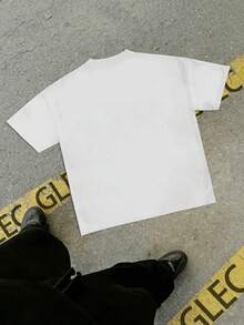 Handwritten Lettering Print. Casual Basic T-Shirt With Crew Neck. - 白色 - 查看 2
