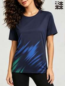 mulinsen 女款快乾 T-shirt，冰絲圓領短袖，彈性吸汗快乾運動上衣，跑步快乾上衣 - 藏蓝色 - 查看 8