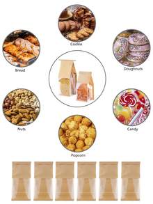 50pcs Window Baking Bags, 5.1x3.9x11 Inch Tin Tie Sealable Reusable Bags, Suitable For Packaging Bagels, Bread, Pastries, Coffee Beans, Fries, Baked Goods, For Bakery And Home Use - Kraft Paper Color - View 5