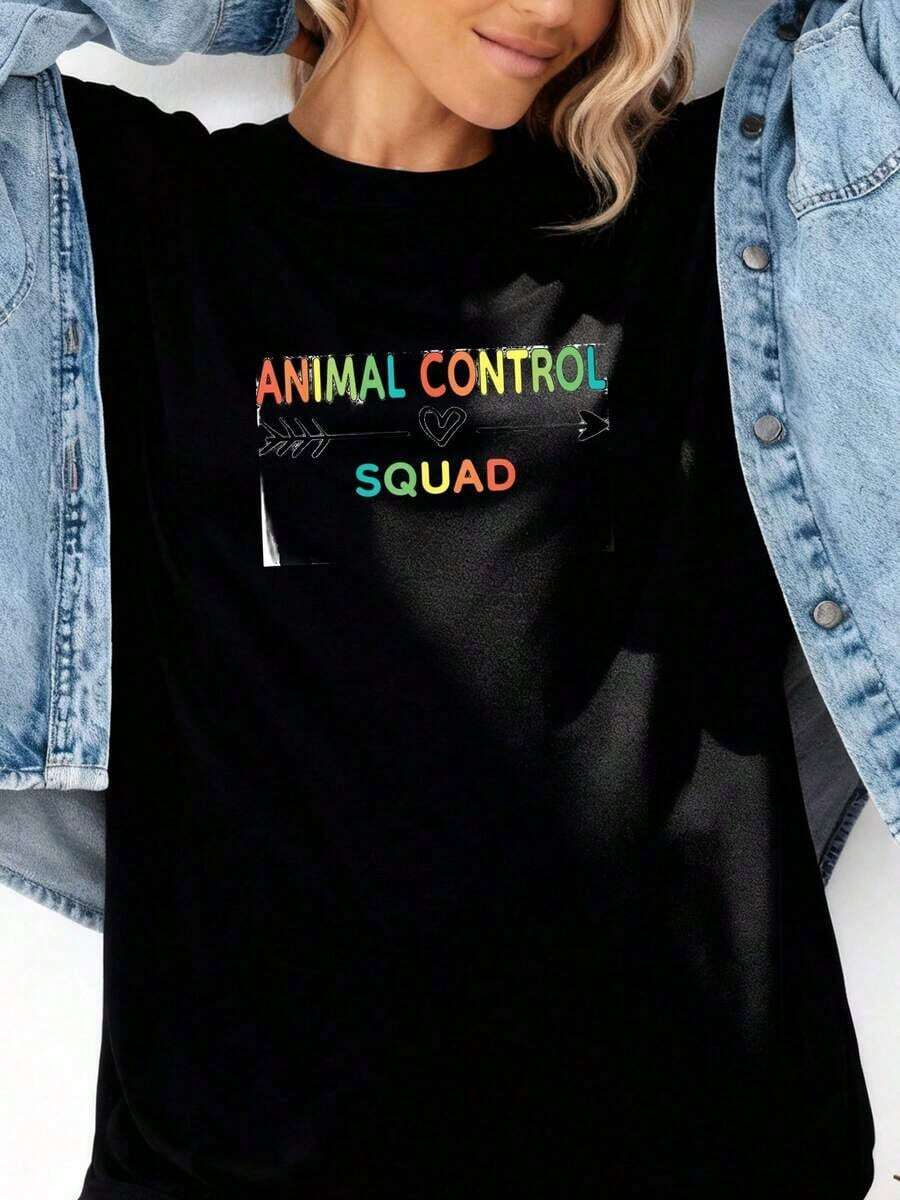 1 Women's T-Shirt With Floral Print And Lettering. - Black 2 - View 1