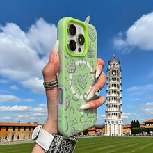 Phone Case - A Phone Case With A Full-Screen English Heart Design, Featuring A Minimalist Macaron Color And A Jelly-Like Texture, Combines Magnetic Wireless Charging. Perfect For Halloween, New Year, Christmas - 綠色 - 查看 8