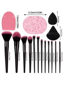 18PCS Professional Makeup Kit,Makeup&Cleaning Tools,Black&Pink Brushes With Beauty Tools,Complete Set For Foundation,Eyeshadow,Blush&Daily Skincare,All-In-One Kit - Black - View 5