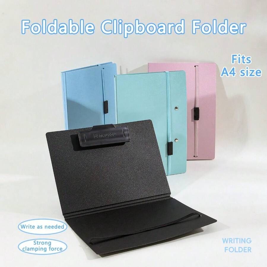 Morandi Color A5 Foldable Clipboard Folder Waterproof PP Writing Pad Board With Elastic Strap Portable Document Paper Holder For Office School - Multicolor - View 1