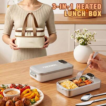 Electric Heated Lunch Box, Rechargeable Stainless Steel Thermal Lunch Box, Plug-In USB Portable Heated Lunch Box, Suitable For Car/Truck/Work/Home Heating Lunch, Truck Driver Exclusive, No Water Needed, Office/Worker Friendly, Keeps Food Warm