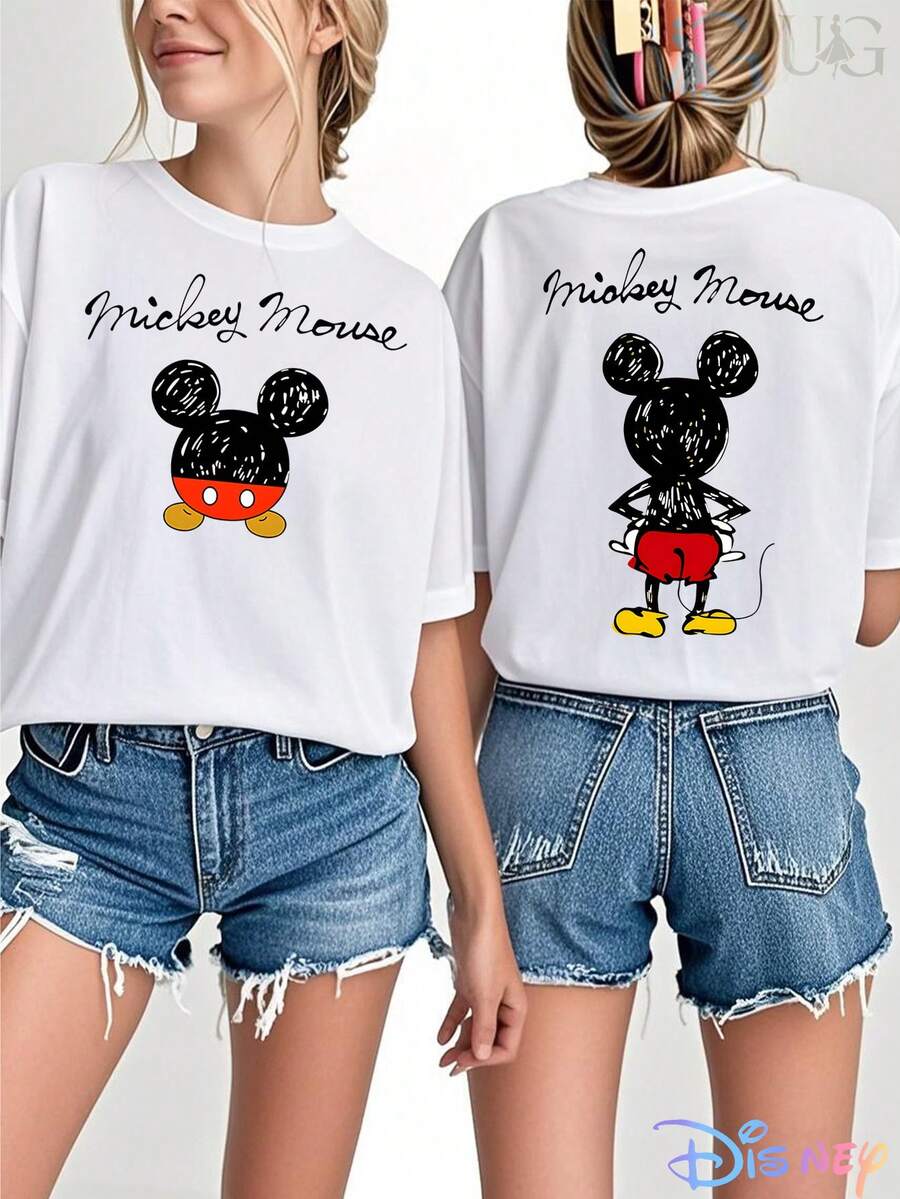Disney Officially Licensed 100% Cotton T-Shirt, Unisex Short-Sleeve T-Shirt, Mickey & Co. Mickey Mouse And Friends Graphic T-Shirts, Officially Printed Disney Women's Short-Sleeve T-Shirt, Suitable For Casual Wear In Spring And Summer, Is The Best Choice For Gifts. - trắng - Xem 1