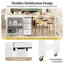 Kitchen Island On Wheels, Extendable Dining Area Kitchen Island With Spice Rack And Drawers, Mobile Freestanding Kitchen Island, Ideal For Kitchen And Dining Room (White) - White - View 7