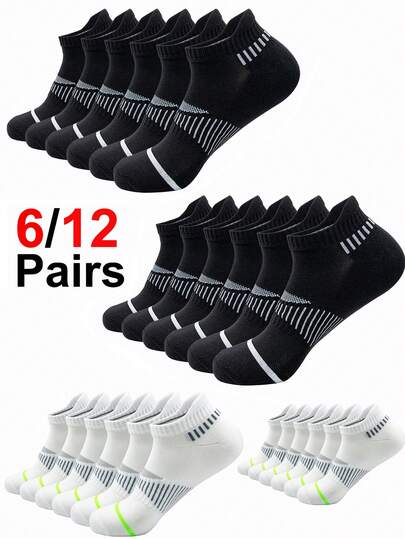 6/12Pairs Men's Classic Crew White Socks Unisex Sports Socks For Men Running Basketball Anti-Slip Outdoor Breathable Man Socks