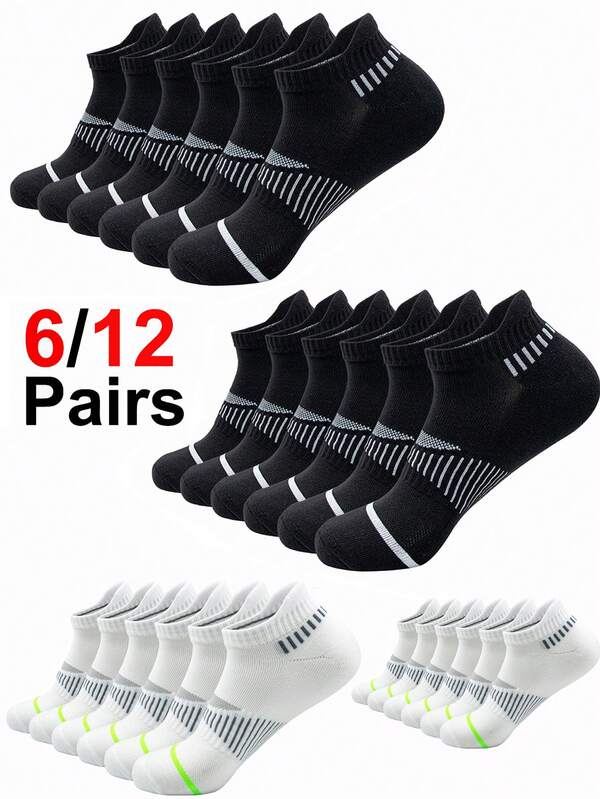 6/12 Đôi tất cổ cao trắng cổ điển cho nam, tất thể thao unisex cho nam chạy bộ, bóng rổ, chống trượt, thoáng khí, tất nam dùng ngoài trời