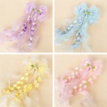 1pc AYLHFO Spring/Summer New Bridal Artificial Flower Mesh Long Ribbon Bow Hair Clip, Women's Fashion Bohemian Style Exaggerated Large Long Ribbon Tulip Bow Hair Clip, Bridal Wedding Hair Accessory, Suitable For Daily And Wedding Party Wear - màu xanh da trời - Xem 4