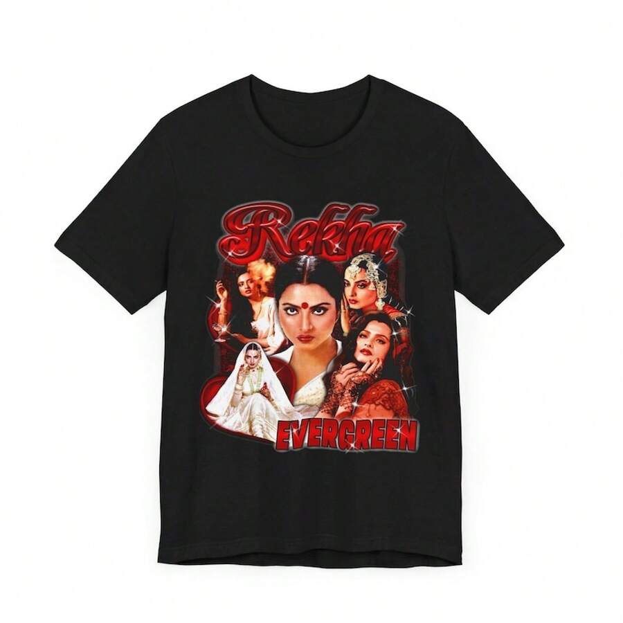 Rekha I Bollywood Actor I  Actor I Vintage I 90s Vintage Style Tshirt I Desi Tshirt I South Asian I Actor Tshirt Unisex Tee - 黑色 - 查看 1