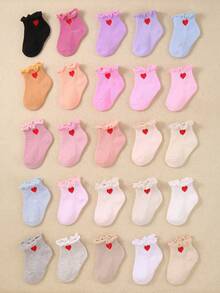 10 pares de calcetines de media caña con volantes de corazón para niñas bebés, calcetines suaves y lindos para bebés, adecuados para bebés / recién nacidos, calcetines delgados para niños en primavera y verano - Multicolor - Ver 3