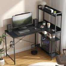 Industrial Computer Desk With Left CPU Stand, Monitor Riser & 3-Tier Shelves – 120cm Gaming Desk With Spacious MDF Top, Home Office Study Table, Writing Desk For Bedroom (Rustic Brown/Black) - Black - View 3