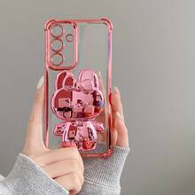 Cute Cartoon Pattern Mirror Kickstand Transparent Phone Case, Compatible With Apple 17PROMAX/16promax/15promax, S26/2524321u, Honor, - Pink - View 1