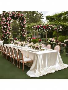 1pc Rectangular Satin Tablecloth, Large Size Tablecloth, Available In Multiple Sizes, Smooth Rectangular Fabric Decorative Tablecloth, Suitable For Ceremony, Wedding, Holiday, Party Dining Table Decor (Pink) - Baby Pink - View 14