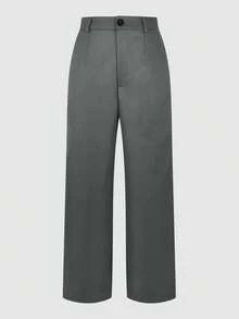 Jisfaneya Solid-Color Pocket Zipper Button Straight-Tail Suit Fabric Black Pants Elegant And Stylish Office Daily Versatile Suit Pants - Dark Grey - View 4