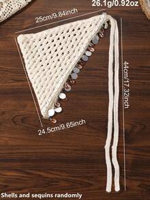 1pc Women's French Elegant Bohemian Style White Shiny Rhinestone Knit Hollow Out Versatile Sequin Starfish Shell Pendant Headband Hair Scarf, Suitable For Daily Wear, Party, Gathering, Summer Beach Vacation Decoration - Multicolor - View 10