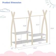 Kids Clothing Rack Dress Up Storage Closet For Girls Baby Garment Wardrobe Toddler Costume Closet With Double Hanging Rod Wood 2 Tier Bottom Storage Shelves (Double Tires) - Natural Wood - View 3