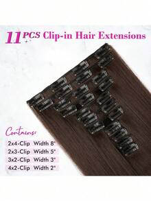 11pcs 26 Inch Straight Hair Extensions, Multi-Color Natural Soft Synthetic Hair Clips For Women - Deep Gold Highlights - 彩色 - 查看 4