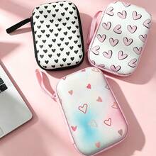 1pc Large Capacity High-Quality Heart Pattern EVA Hard Case Storage Bag, Shockproof And Scratch-Resistant, Suitable For Earphones, Power Banks, Cables, Chargers, Cameras And Other Digital Accessories, Essential For Students And Commuters - Multicolor - View 12