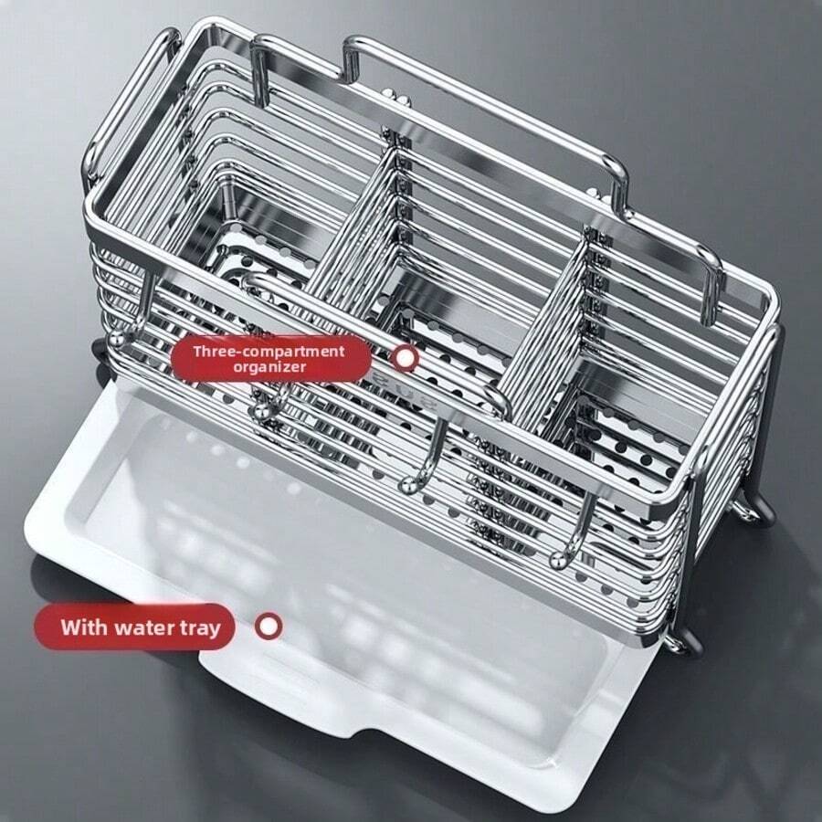 不鏽鋼筷子架壁掛式廚房收納架 免鑽孔餐具瀝水籃 用於存放湯匙、廚具、廚房必需品、家居用品、收納整理架 - 不鏽鋼款 - 查看 1