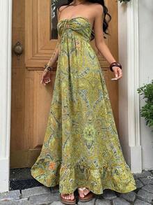 sfvsSunnyshic Vestido sin tirantes elegante con diseño de lazo vintage, moda de veranovfdw YHZA - Amarillo Mostaza - Ver 3