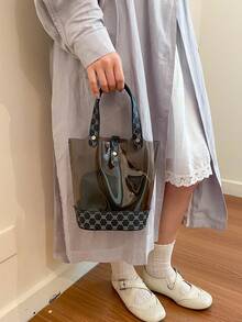 New Luxury Transparent Bucket Handbag, Versatile Women Tote Bag - Black - View 6