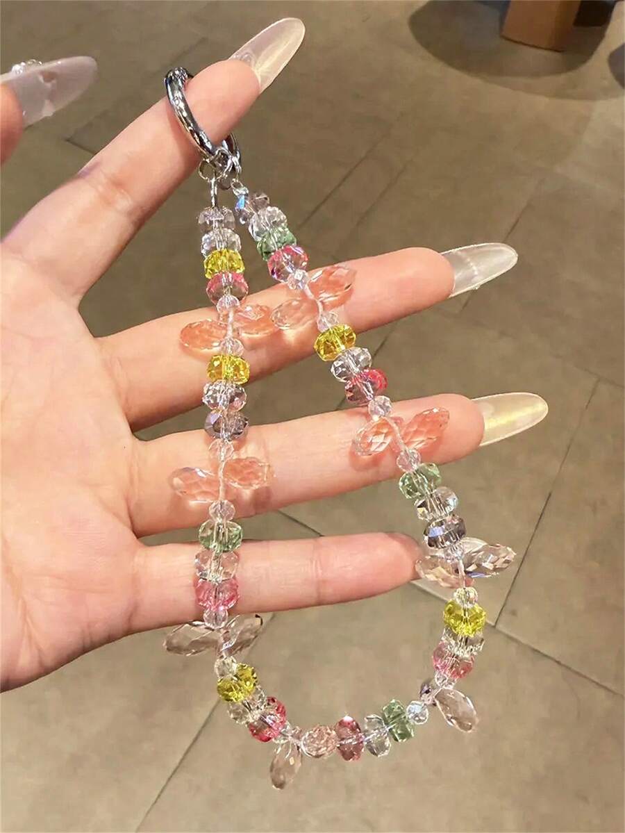 1 pieza Cordón de teléfono de lujo con cuentas de color caramelo transparente, accesorio de cadena antiperidida de teléfono móvil de moda y colorido