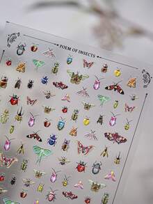 1 pieza Pegatinas de arte de uñas con flores y insectos de colores, accesorios de uñas 5D lindos, pegatinas de uñas hechas a mano, decoraciones de uñas, mejores productos de uñas para niñas y mujeres, arte de uñas Y2K, pegatinas de uñas de verano, estético - Multicolor - Ver 1
