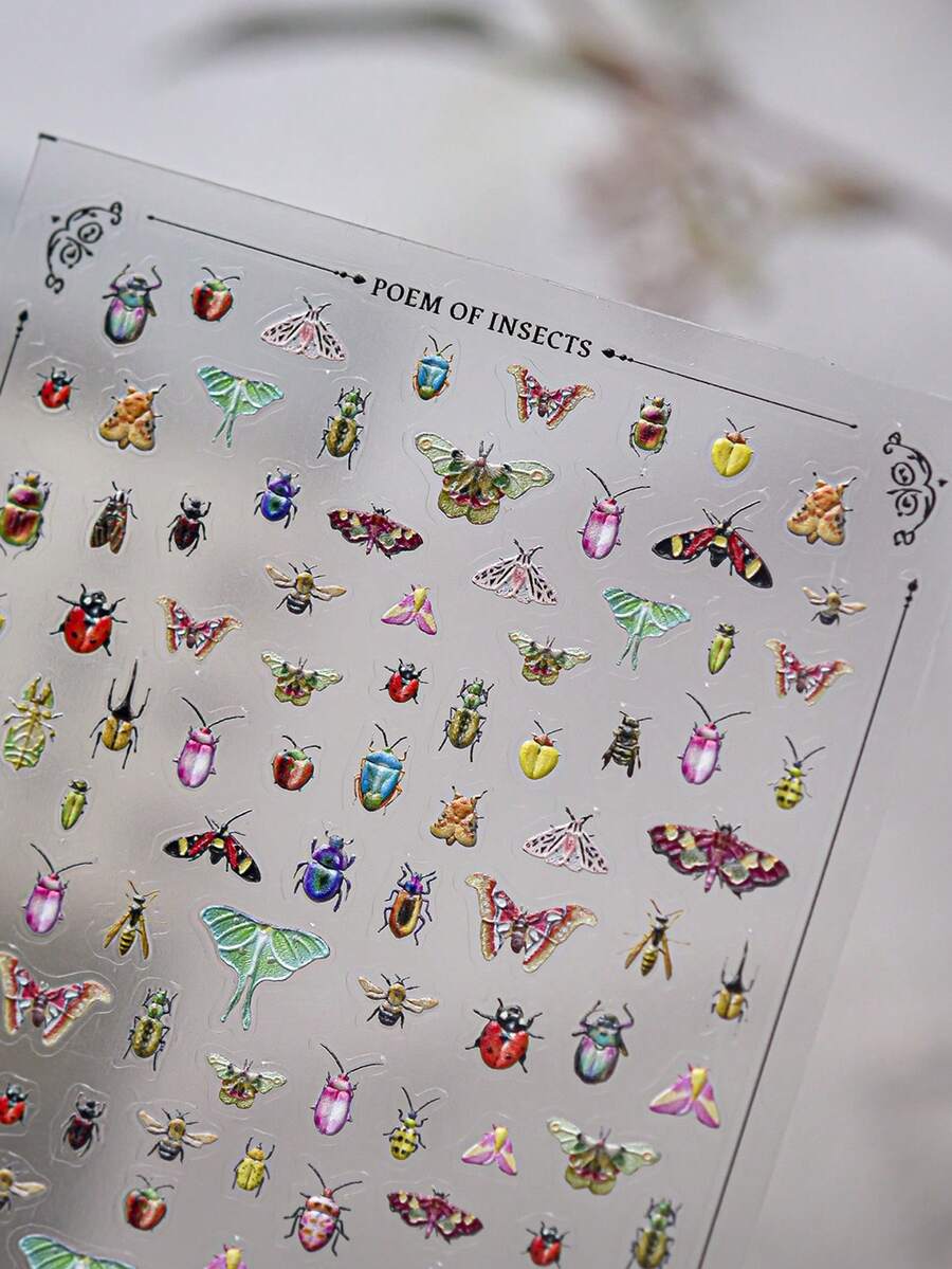 1 pieza Pegatinas de arte de uñas con flores y insectos de colores, accesorios de uñas 5D lindos, pegatinas de uñas hechas a mano, decoraciones de uñas, mejores productos de uñas para niñas y mujeres, arte de uñas Y2K, pegatinas de uñas de verano, estético - Multicolor - Ver 1