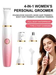 ALUSHEE 4-In-1 Electric Lady Shaver, Painless & Skin-Friendly Razor, Suitable For Bikini Line, Underarms, Face & Body, IPX7 Waterproof For Wet & Dry Use, Supports Type-C Fast Charging, Applicable For Full Body, Battery Capacity: 400mAh - View 4