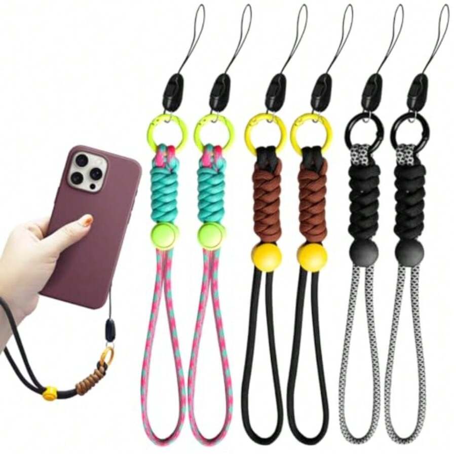 NIAWEA 6pzs Correa para Celular Muñeca, Cordón para Celular Ajustable, Correa Antirrobo para Teléfono Móvil Moda, Cómodo y Transpirable, Hebilla de Metal, Accesorios para Celular 28cm, Negro+Gris+Rosa - como en la imagen - Ver 1