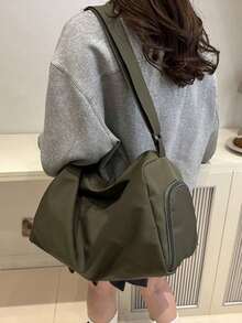 Bolsa deportiva y de yoga de doble hombro para cruce de fronteras, bolsa de viaje de gran capacidad y peso ligero para almacenamiento a corta distancia, bolsa de gimnasio impermeable con separación de húmedo y seco, adecuada para volver a la escuela, viajes, viajes de negocios, accesorios de viaje esenciales, accesorios escolares, cosas de la escuela - Verde militar - Ver 4