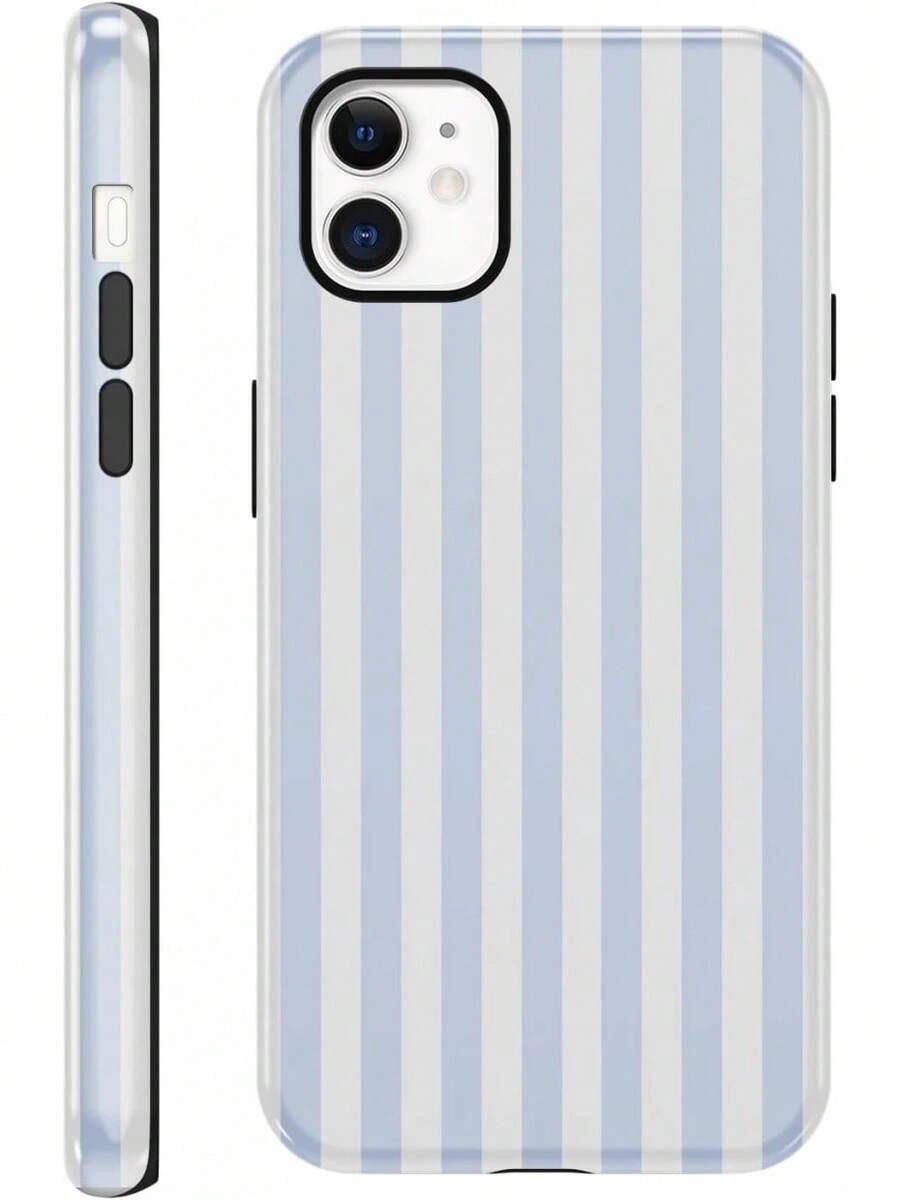 iPhone15 Handyhülle, ,, Sommer-Streifenmuster, geeignet für Frauen und Mädchen, Zwei-in-Eins-Schutzhülle, Silikonhülle, bedrucktes Design, kratzfeste Schutzhülle, weiß und grau. - Weiß 9 - Übersicht 1