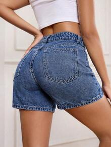 PETITE Pantalones cortos de mezclilla lavada para el verano - Azul lavado oscuro - Ver 2