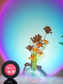 Rainbow Sunset Lamp, USB Powered Lighting Device, LED Light Beads, Blue Light And Shadow Effect, Compact Portable Design, Creative Atmosphere Lamp, Night Light, Suitable For Home, Bedroom, Living Room And Bedside Lamp - Black - View 5