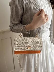 Mini Fashionable Woven Handbag (Random Stitching Color), Woven Bag - Orange - View 10
