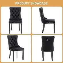 Mid Century Modern Dining Chair Set Of 4 Velvet Upholstered Dining Room Chair Farmhouse Dining Accent Chairs With High Back And Nailhead Trim For Kitchen, Living Room, Bedroom (Black) - Black - View 2