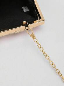 1pc Shiny Gold Pleated Elegant Small Clutch Bag, Rhinestone Chain Strap Fashion Handbag For Women, Suitable For Evening Gown, Formal Party, Wedding, Cocktail Party, Gift For Ladies - Gold - View 7