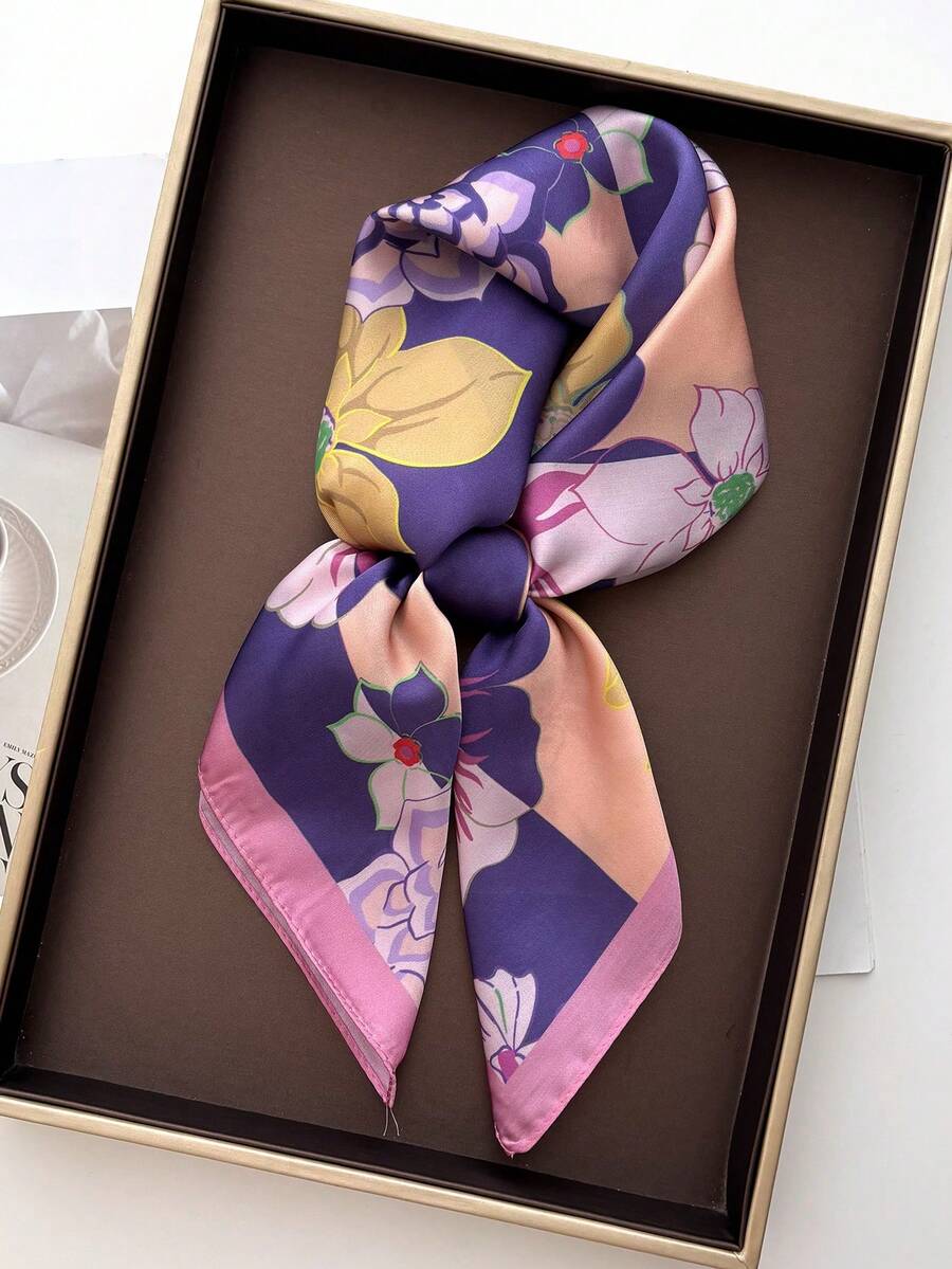 1件女款正方形絲綢印花頭巾圍巾 時尚髮帶髮箍 女款圍巾披肩保暖頸巾 穆斯林頭巾 - 蒟蒻紫 - 查看 1