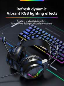 50mm Driver 7.1 Channel Gaming Headset, Omnidirectional Microphone, Cool RGB Lighting, Adjustable Headband, Volume Control, Over-Ear Wired Gaming Headset, Compatible With Desktop PC Laptop - View 5